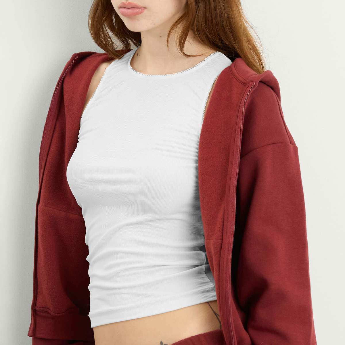 SKIMS Women's Cotton Fleece Classic Zip Up Hoodie in Merlot
