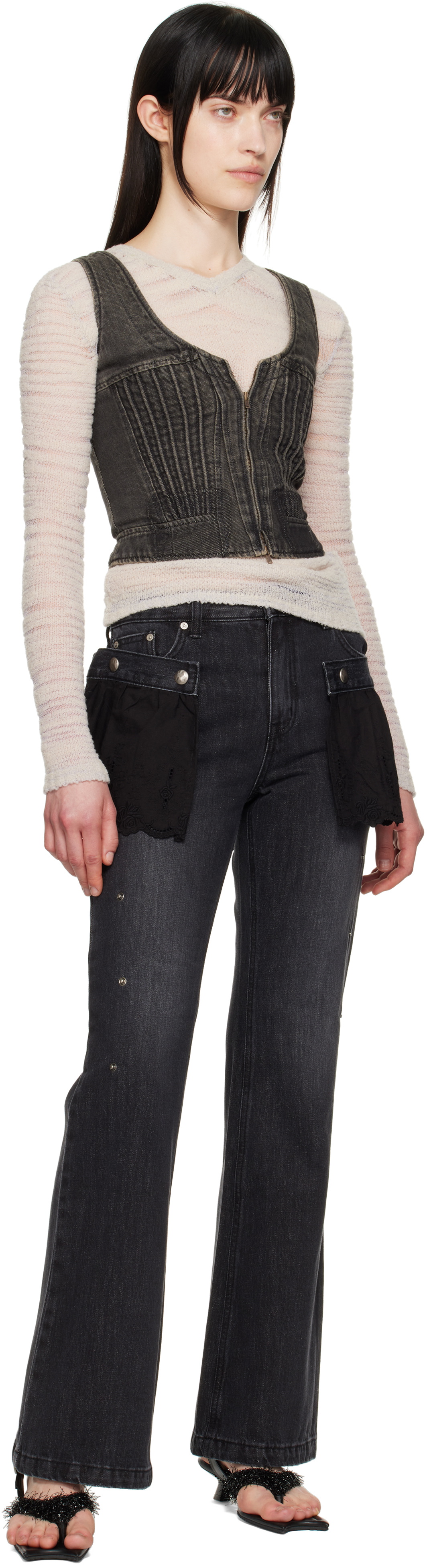 Andersson Bell Black Flower Lace Attached Bootcut Jeans