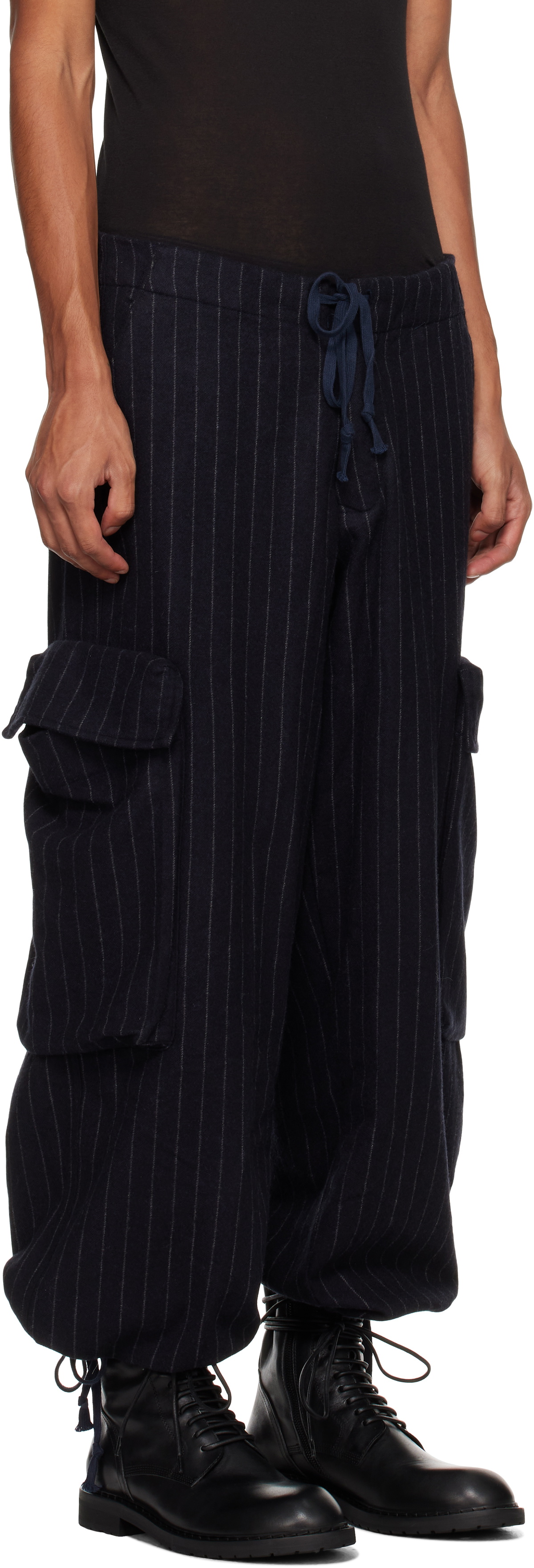 Greg Lauren Navy Wide-Leg Cargo Pants