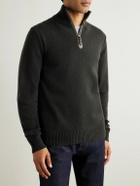 Purdey - Leather-Trimmed Cashmere Half-Zip Sweater - Green