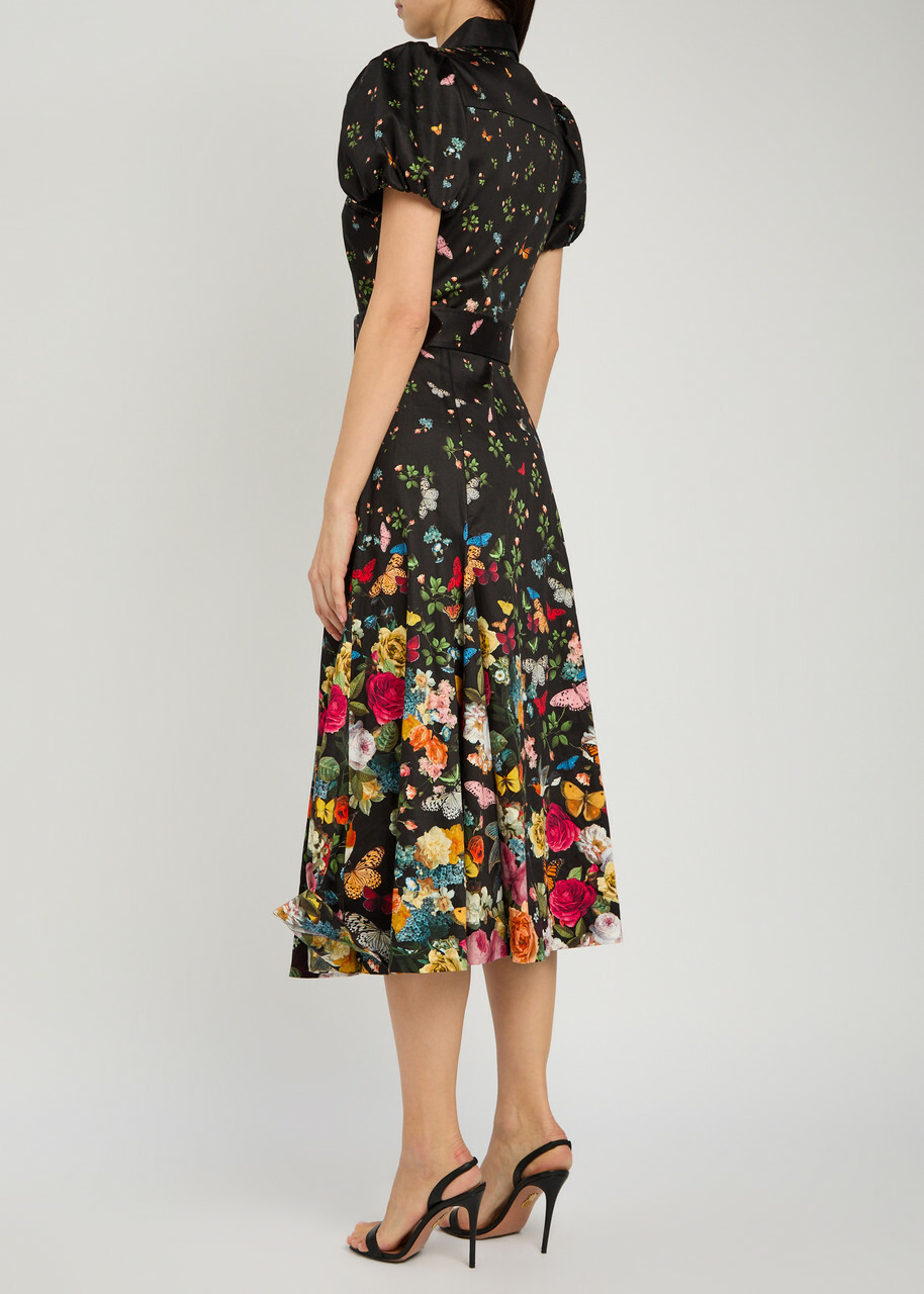 Alice + Olivia Henrietta Floral-print Stretch-cotton Midi Dress Black