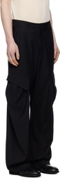 JiyongKim Black Curved Raw Edge Cargo Pants