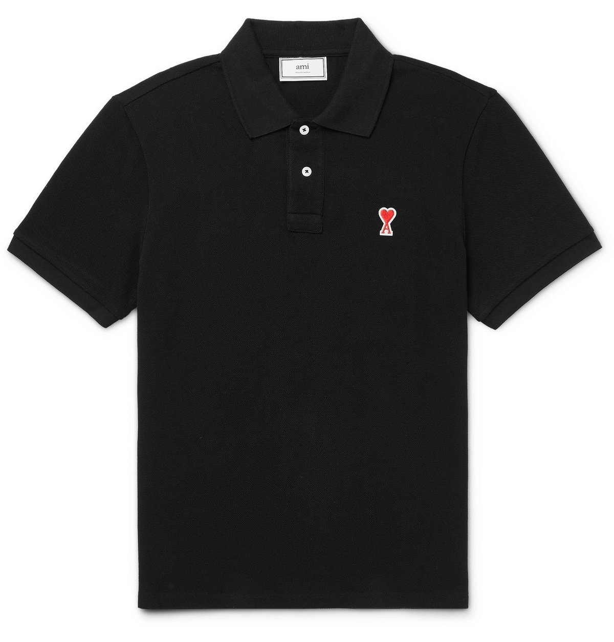 AMI - Logo-Appliquéd Cotton-Piqué Polo Shirt - Black AMI