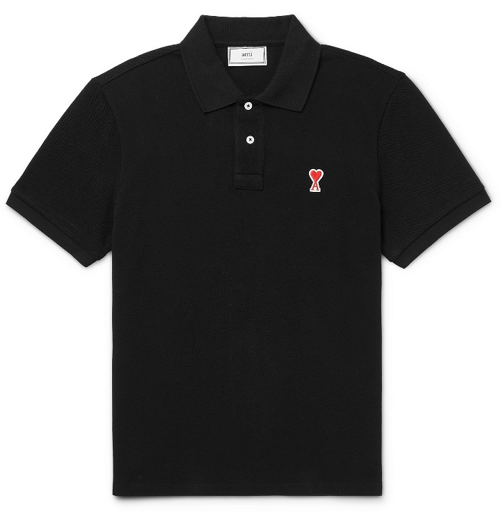 Photo: AMI - Logo-Appliquéd Cotton-Piqué Polo Shirt - Black