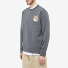 Maison Kitsuné Men's Mini Fox Head Intarsia Comfort Knit in Dark Grey Melange