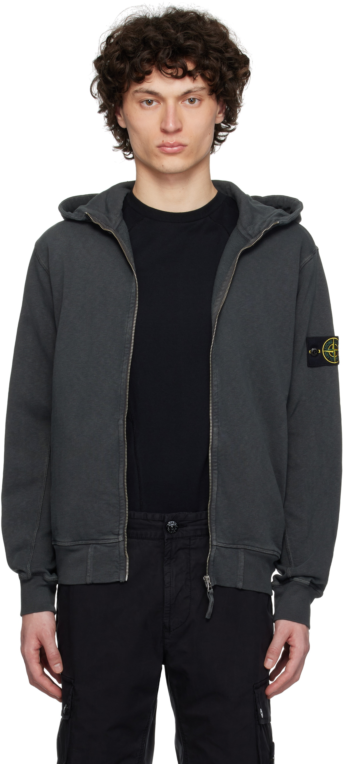 Stone Island Gray Garment-Dyed Hoodie Stone Island Stone Island Gray Garment-Dyed Hoodie Stone Island