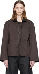 LEMAIRE Brown Leather Collar Cotton Twill Blouson Jacket