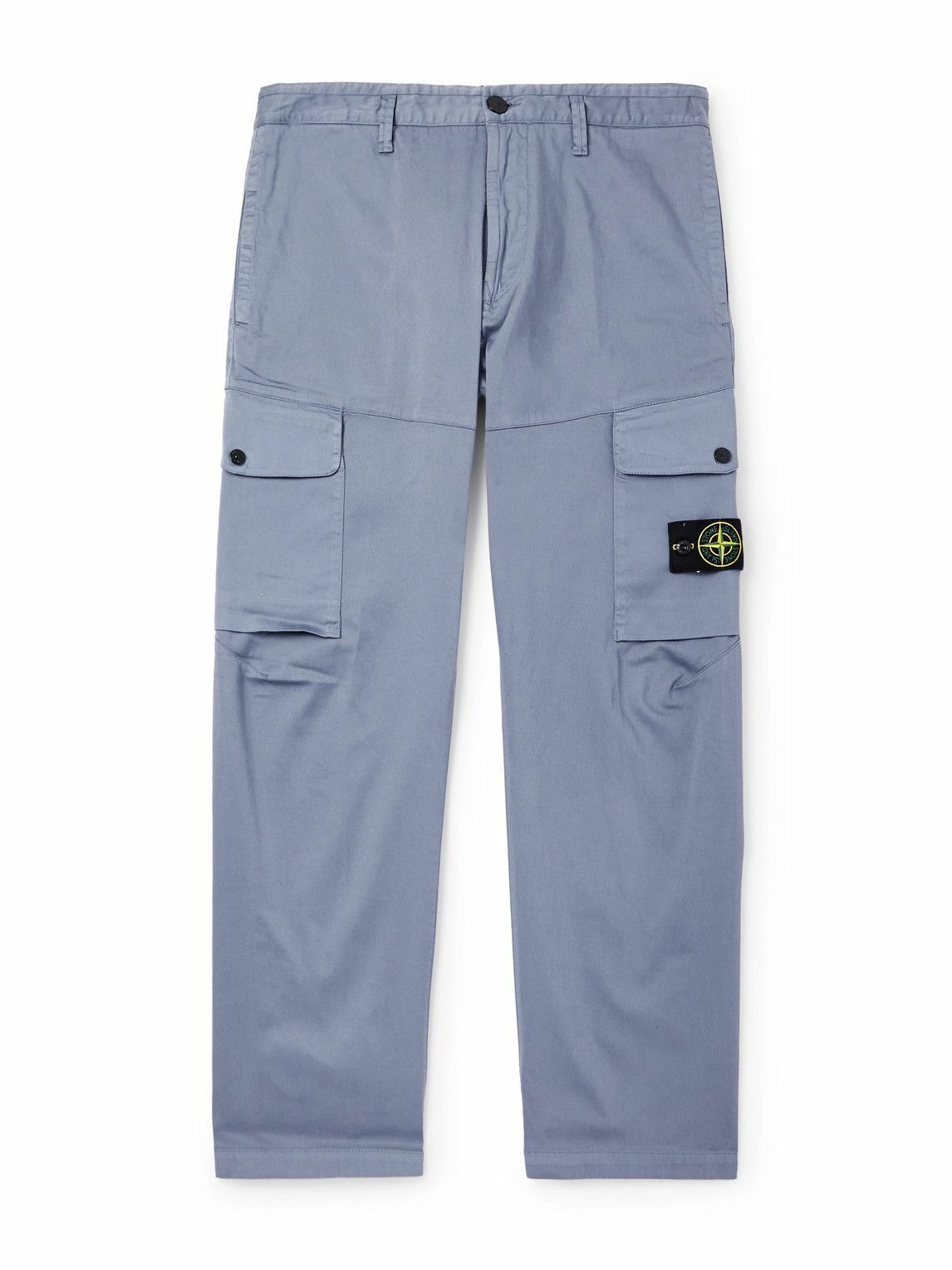 Stone Island - Straight-Leg Stretch Organic Cotton Satin-Twill Trousers - Blue
