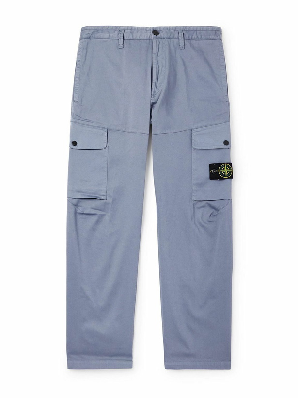 Photo: Stone Island - Straight-Leg Stretch Organic Cotton Satin-Twill Trousers - Blue