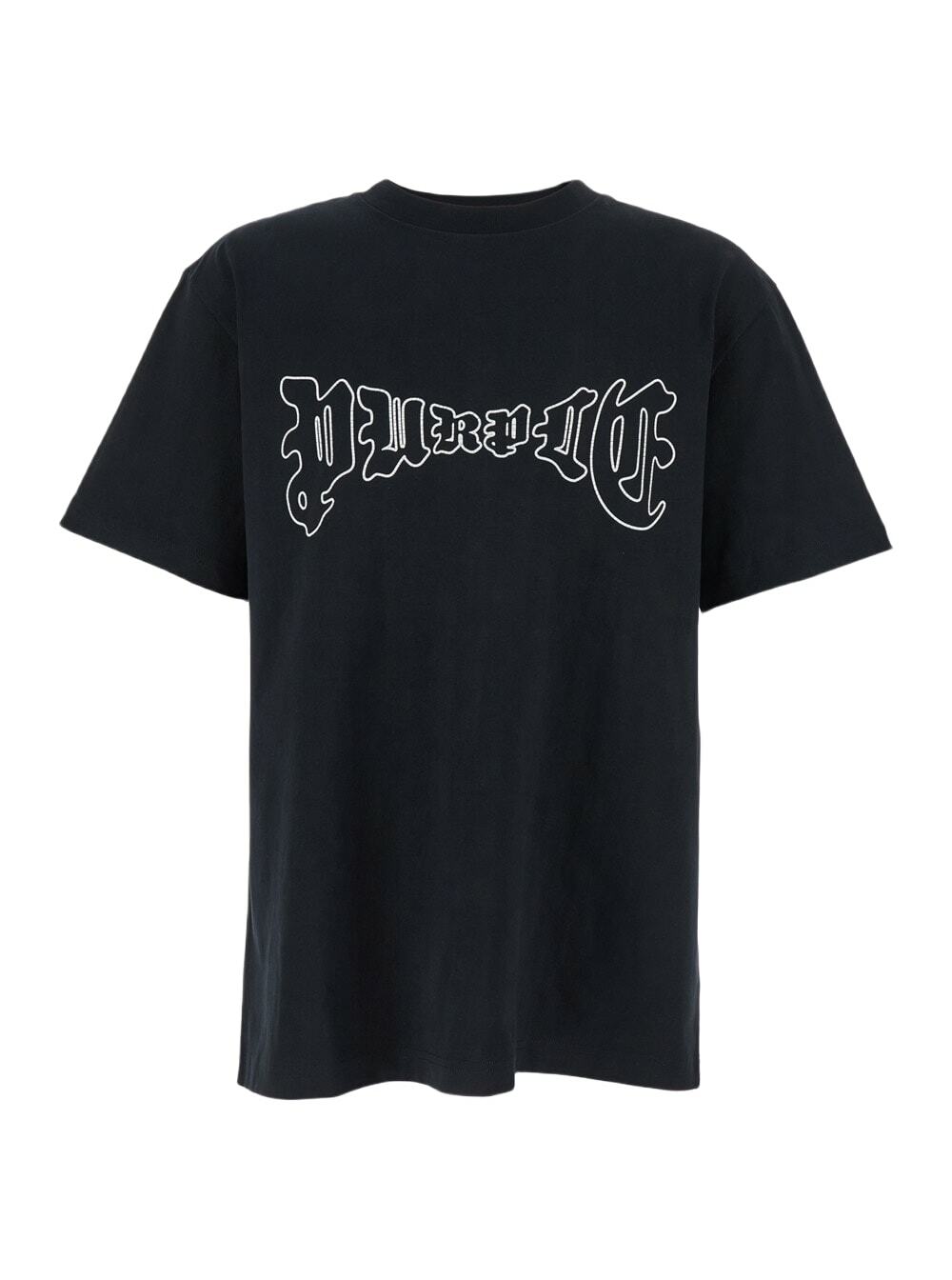 Purple Brand Black Crewneck T-shirt With Logo Print On The Front In Cotton Man