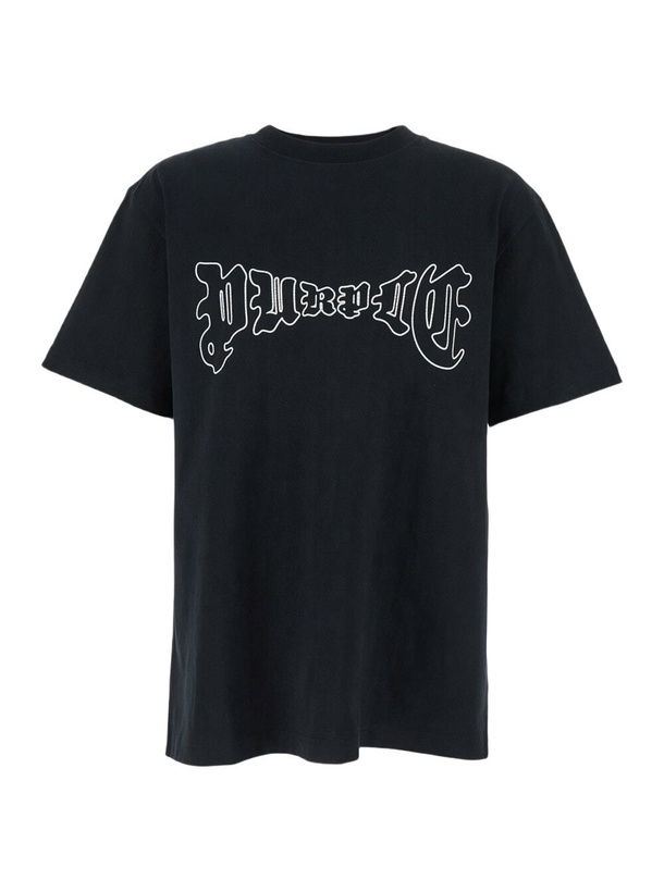 Photo: Purple Brand Black Crewneck T-shirt With Logo Print On The Front In Cotton Man