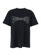 Purple Brand Black Crewneck T-shirt With Logo Print On The Front In Cotton Man
