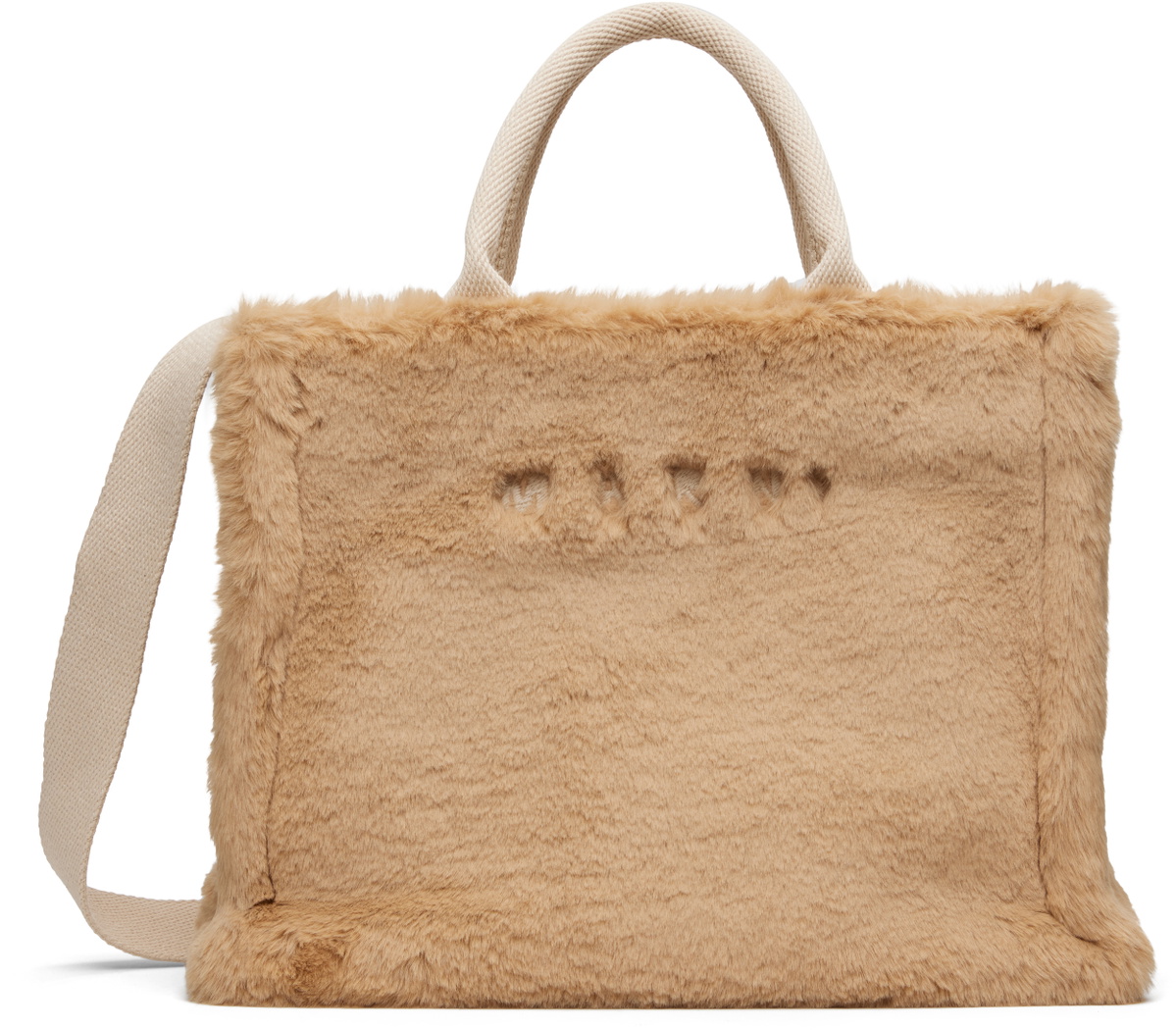 Marni Beige Small Faux-Fur Basket Tote