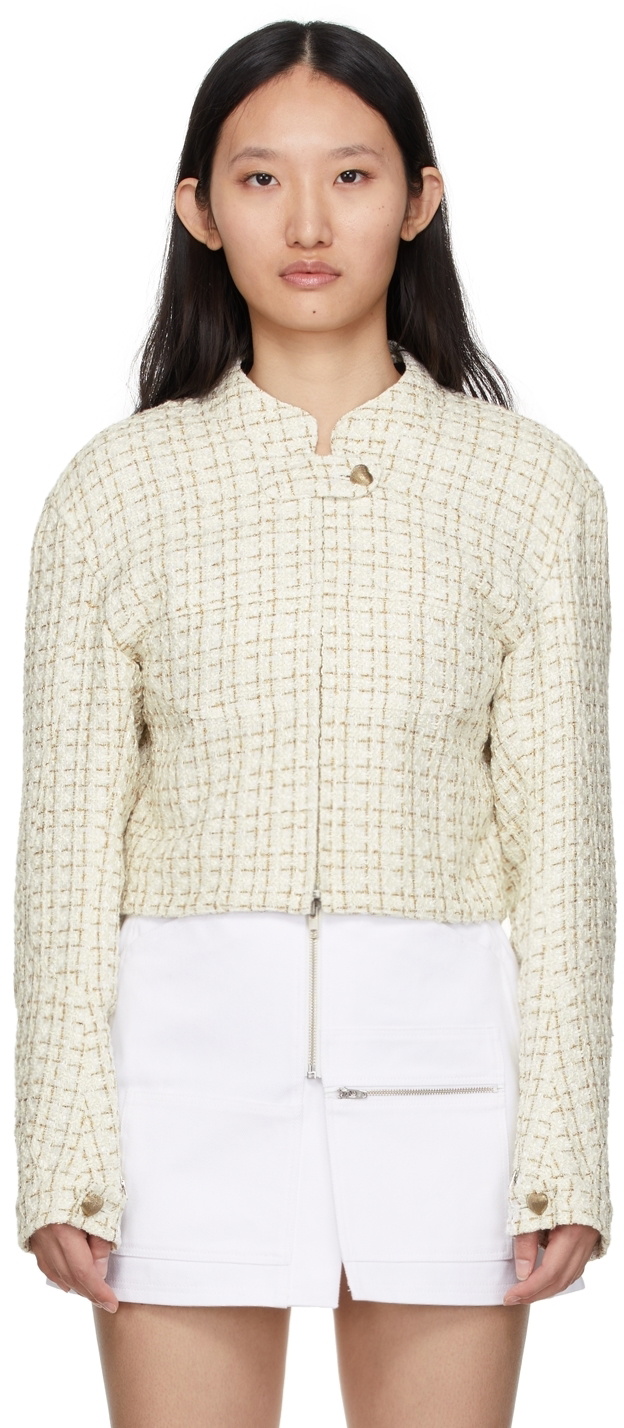 BONBOM Off-White Tweed Moto Jacket