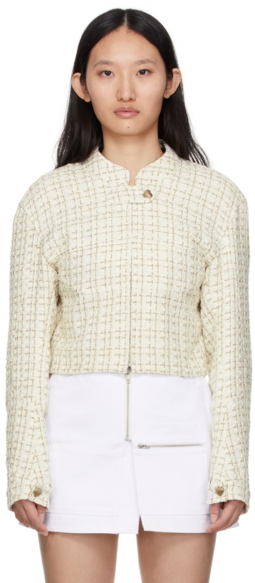 Photo: BONBOM Off-White Tweed Moto Jacket