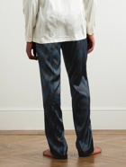 TOM FORD - Velvet-Trimmed Printed Stretch-Silk Satin Pyjama Trousers - Blue