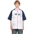 Balenciaga White & Navy Logos S/S Raglan Shirt