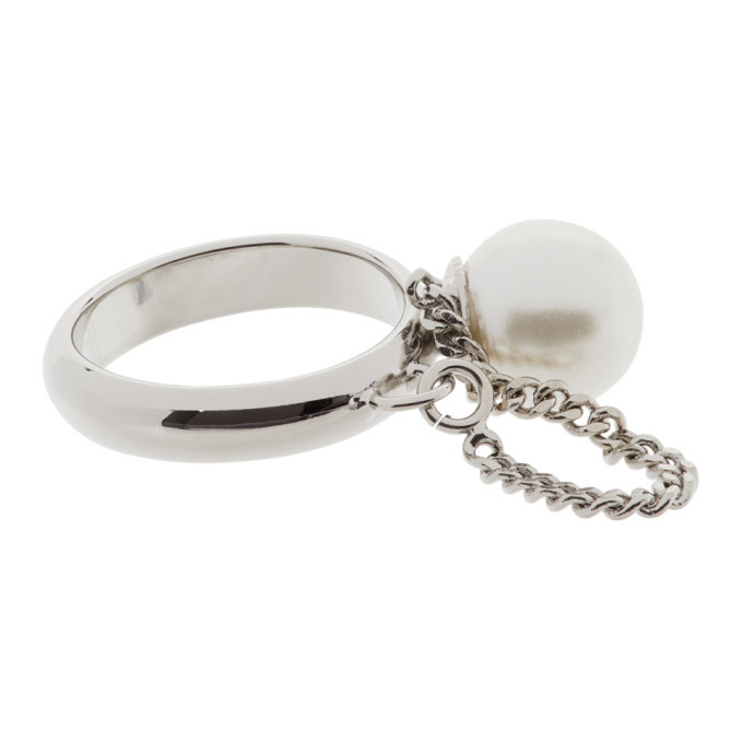 MM6 Maison Margiela Silver Pearl Chain Ring MM6 Maison Margiela