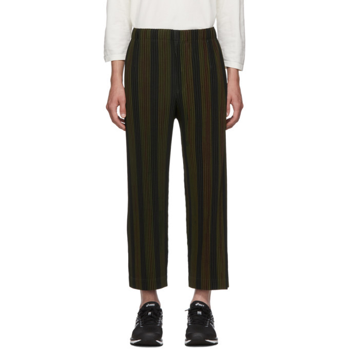 Homme Plisse Issey Miyake Brown and Black Stripe Rod Trousers