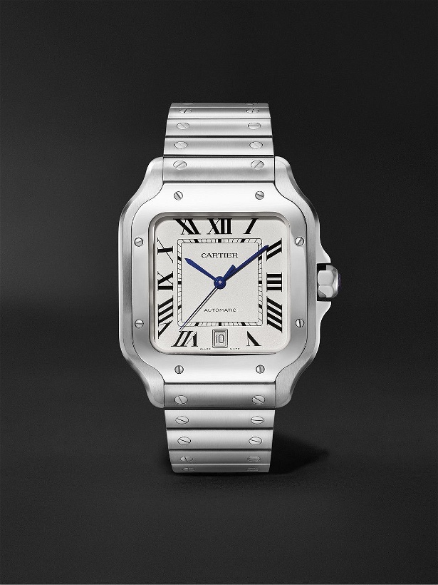 Photo: Cartier - Santos 39.8mm Interchangeable Stainless Steel and Leather Watch, Ref. No. CRWSSA0009