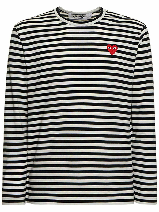 Photo: COMME DES GARÇONS PLAY Red Emblem Patch Striped Cotton T-shirt