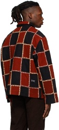 Bode Burgundy & Black Blanket Stitch Quilt Jacket