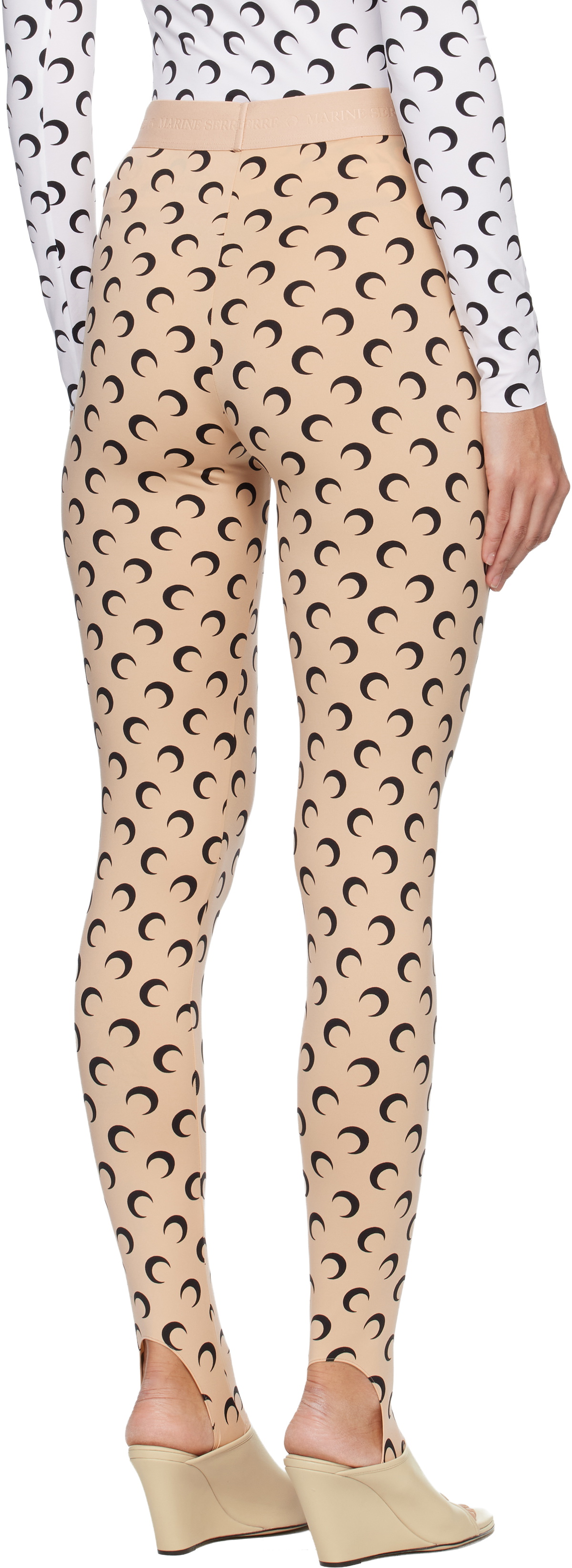 Marine Serre Beige Recycled Moon Jersey Stirrup Leggings