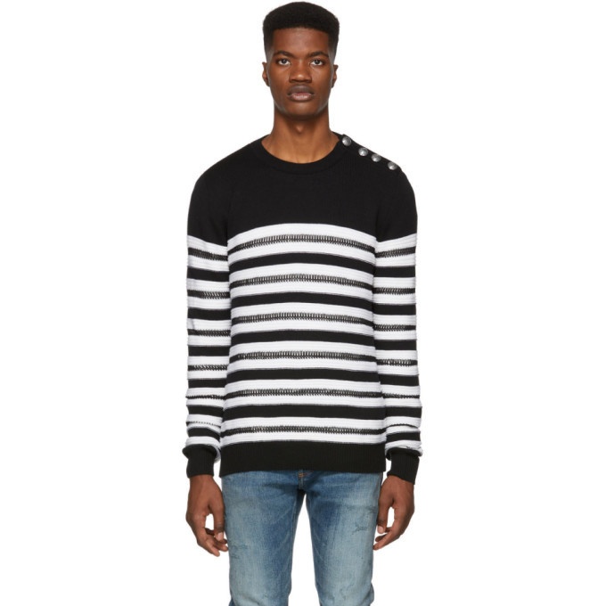 Balmain Black and White Striped Nautical Sweater Balmain
