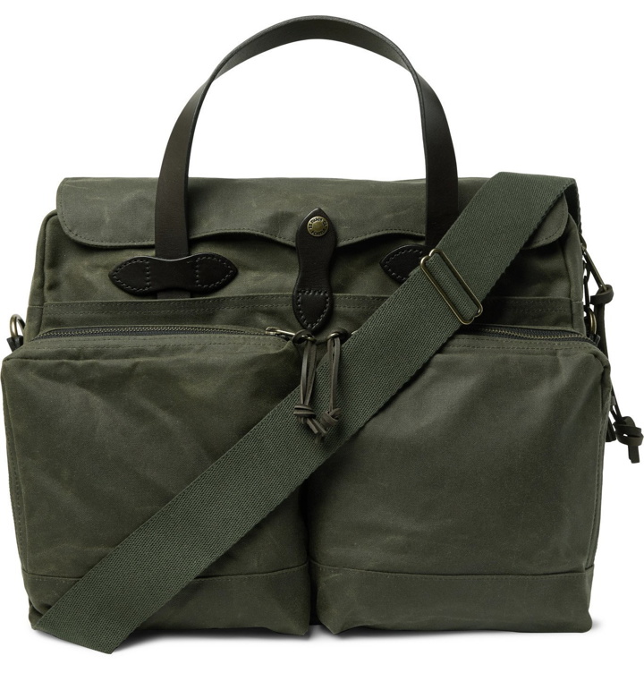 Photo: Filson - 24-Hour Leather-Trimmed Coated-Canvas Briefcase - Green