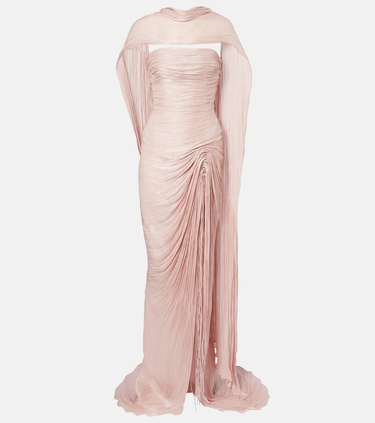 Marmar Halim Pleated taffeta bustier gown and scarf set