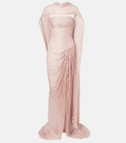 Marmar Halim Pleated taffeta bustier gown and scarf set
