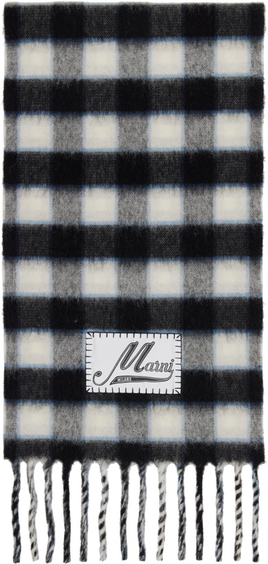 Photo: Marni Black & White Double Check Logo Wool Mohair Scarf