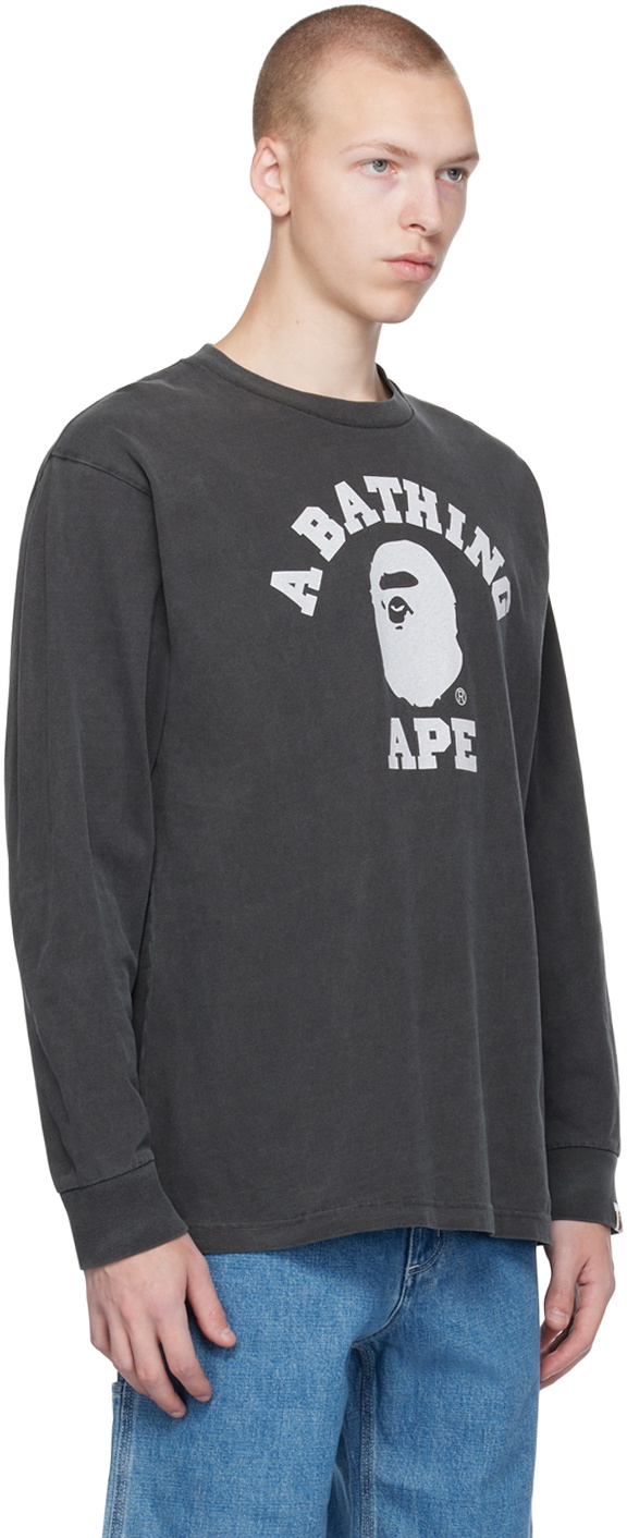 BAPE Gray Overdye College Long Sleeve T-Shirt A Bathing Ape