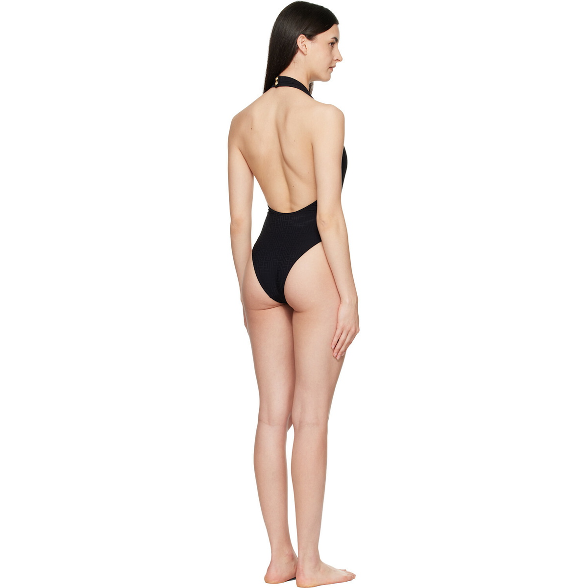 BALMAIN Black Halter Strap Swimsuit