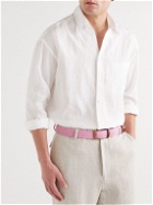 Anderson & Sheppard - 3.5cm Leather-Trimmed Woven Cotton Belt - Pink