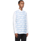 Comme des Garcons Homme White and Blue Striped Logo Pattern Shirt