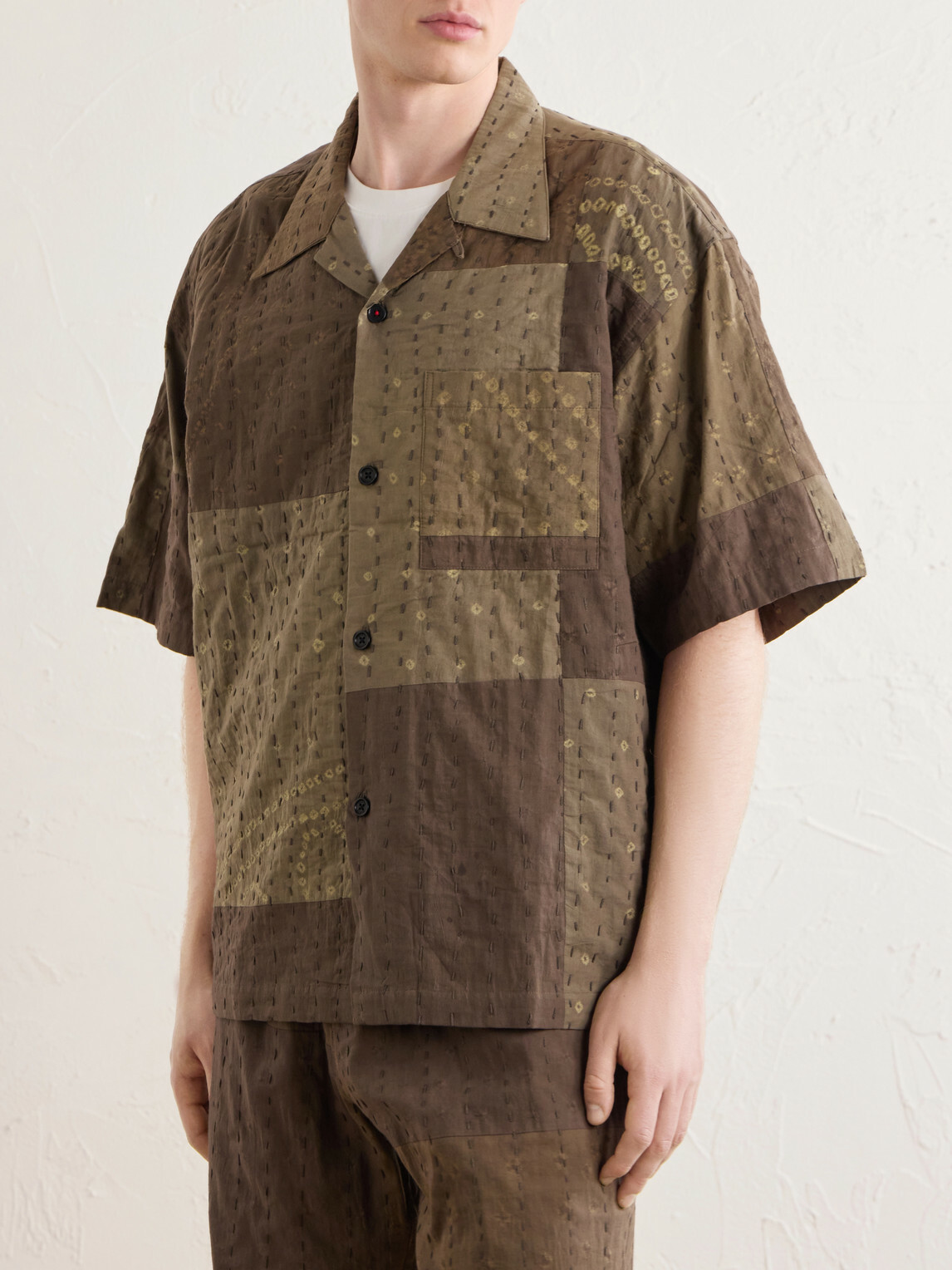 Kardo - Rohit Bandhani Convertible-Collar Patchwork Embroidered Cotton Shirt - Brown