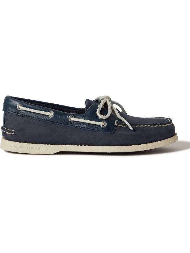 Photo: Sperry - Authentic Original Leather-Trimmed Nubuck Boat Shoes - Blue