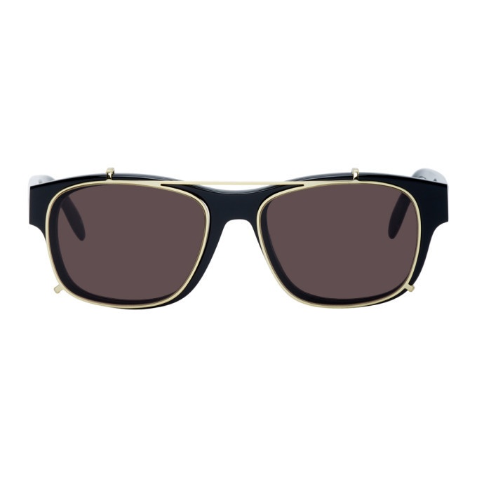 Photo: Alexander McQueen Black and Gold Rectangular 54 Sunglasses