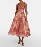 Monique Lhuillier Embroidered raffia-blend midi dress