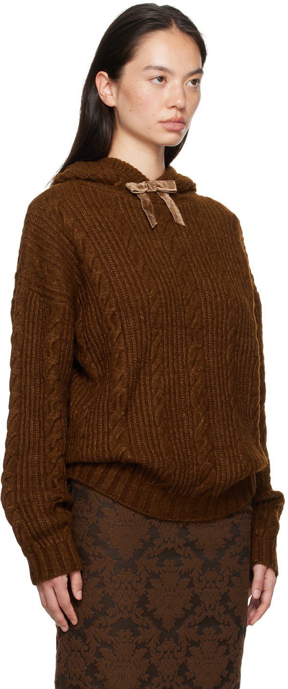 SHUSHU/TONG Brown Cable-Knit Hoodie Shushu/Tong