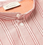 MAN 1924 - Grandad-Collar Striped Cotton and Silk-Blend Half-Placket Shirt - Orange