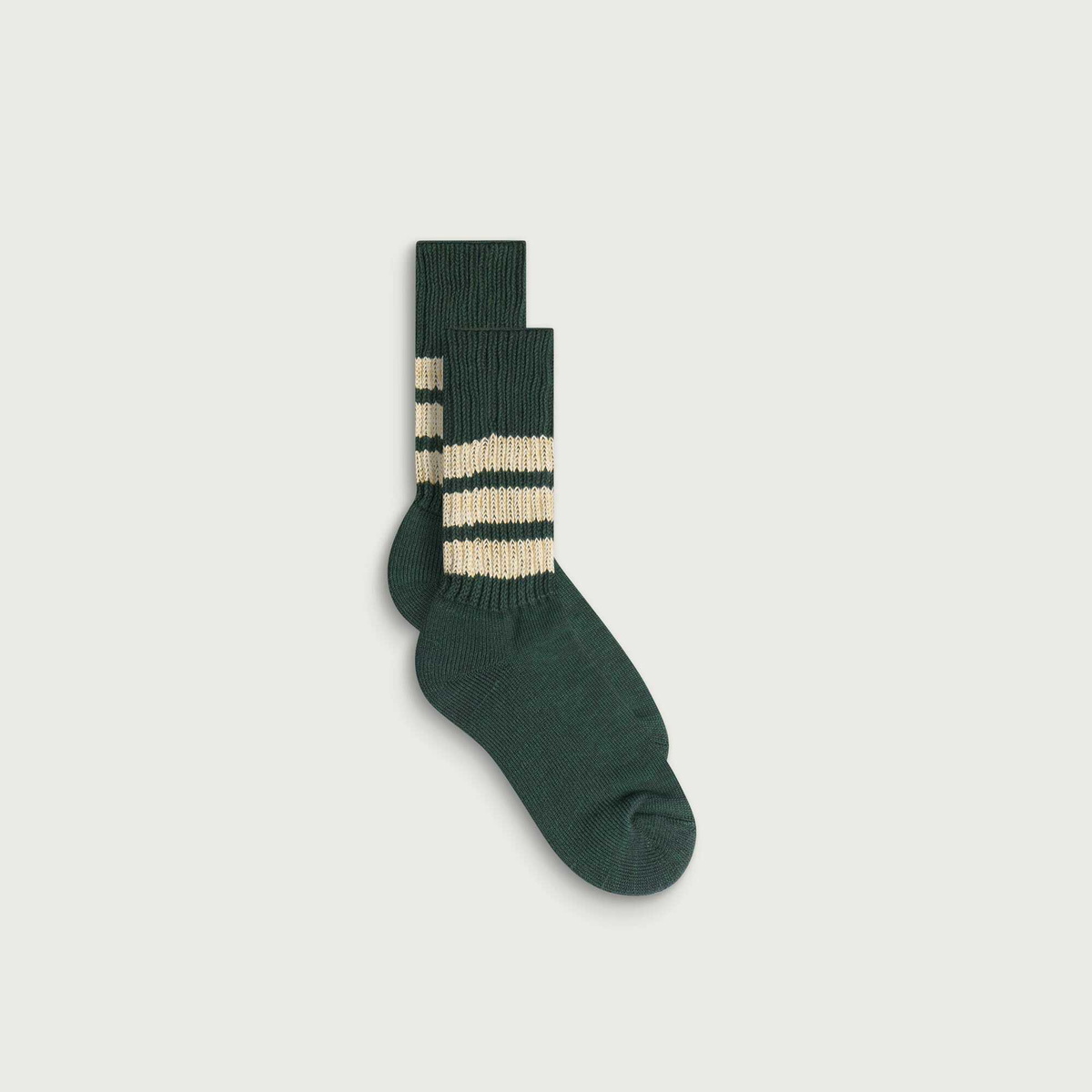 RoToTo Ribbed Crew Sock in Green/Cream
