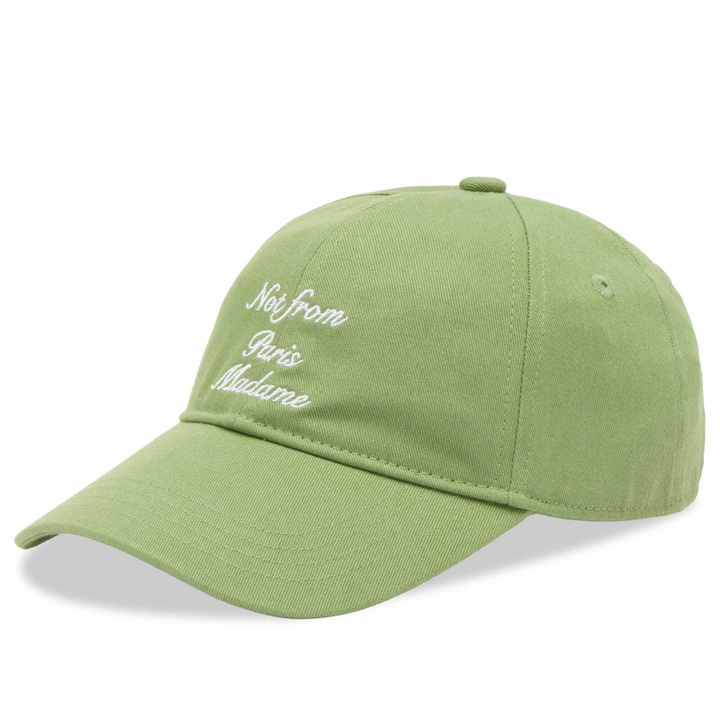 Photo: Drôle de Monsieur Men's Calligraphy Slogan Cap in Light Green 