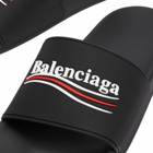 Balenciaga Men's Political Logo Pool Slide in Black/White/Red