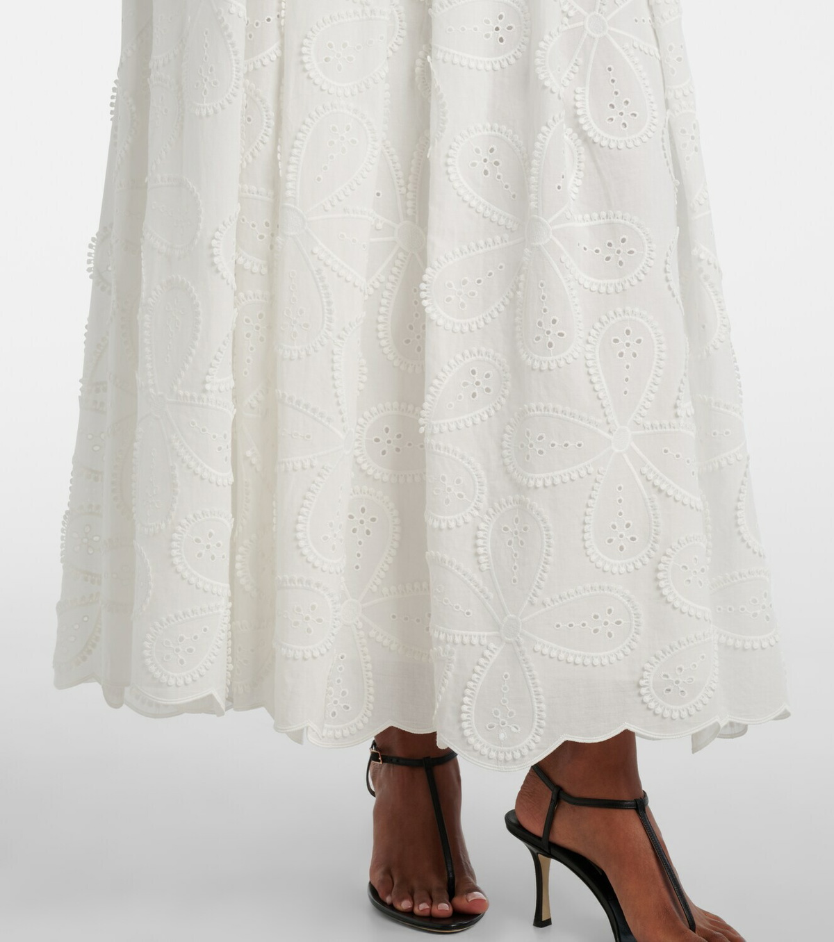 Elie Saab Embroidered belted cotton-blend midi dress