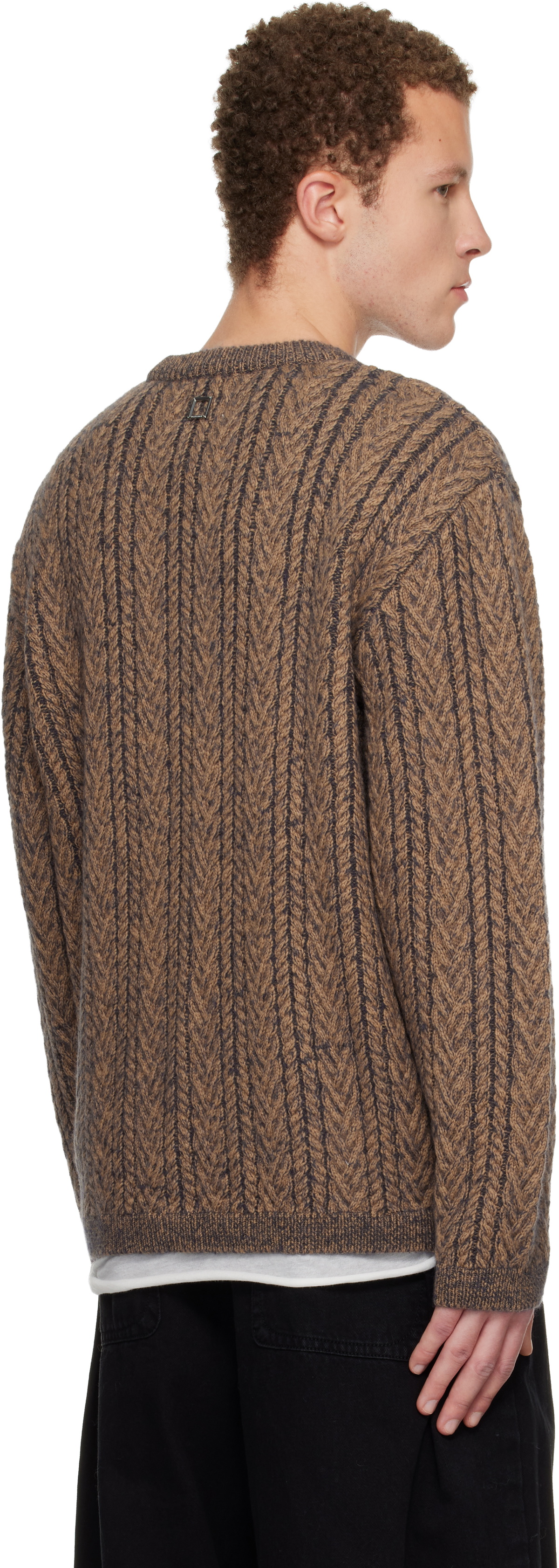 WOOYOUNGMI Brown Wool Blend Herringbone Sweater