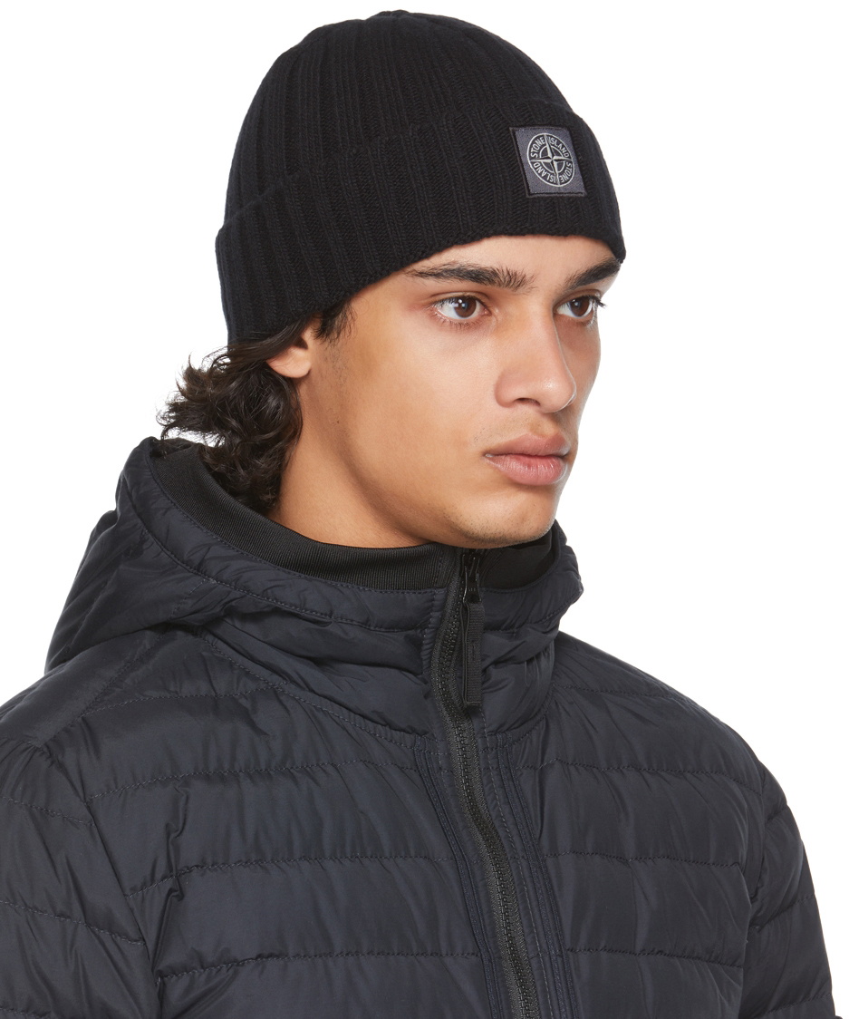 Stone Island Black Ribbed Beanie Stone Island