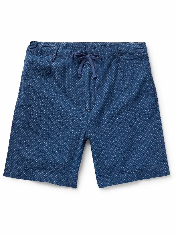 Photo: Hartford - Tank Straight-Leg Printed Cotton-Seersucker Drawstring Shorts - Blue