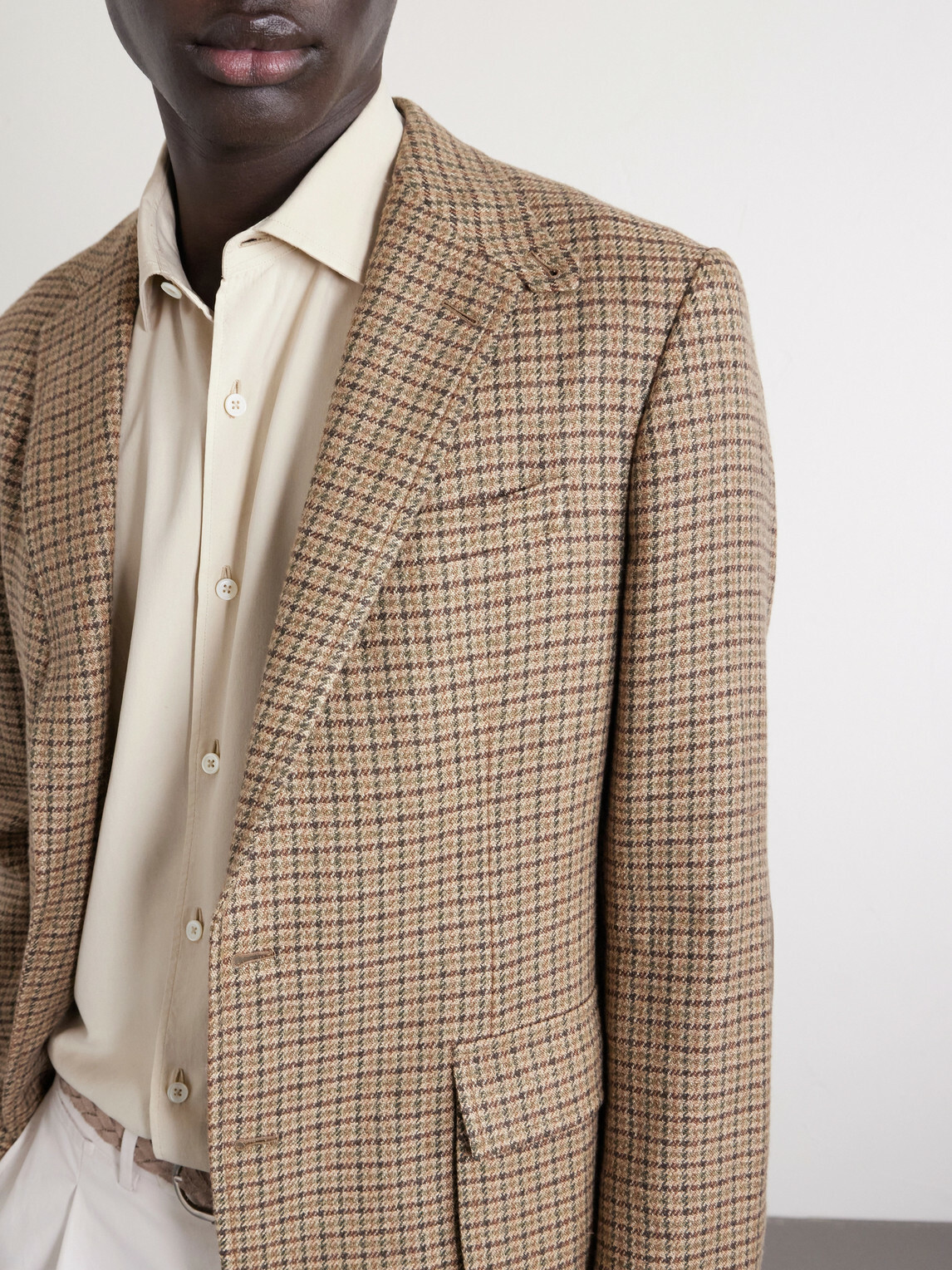 Ralph Lauren Purple label - Kent Suede-Trimmed Checked Linen and Wool-Blend Blazer - Brown